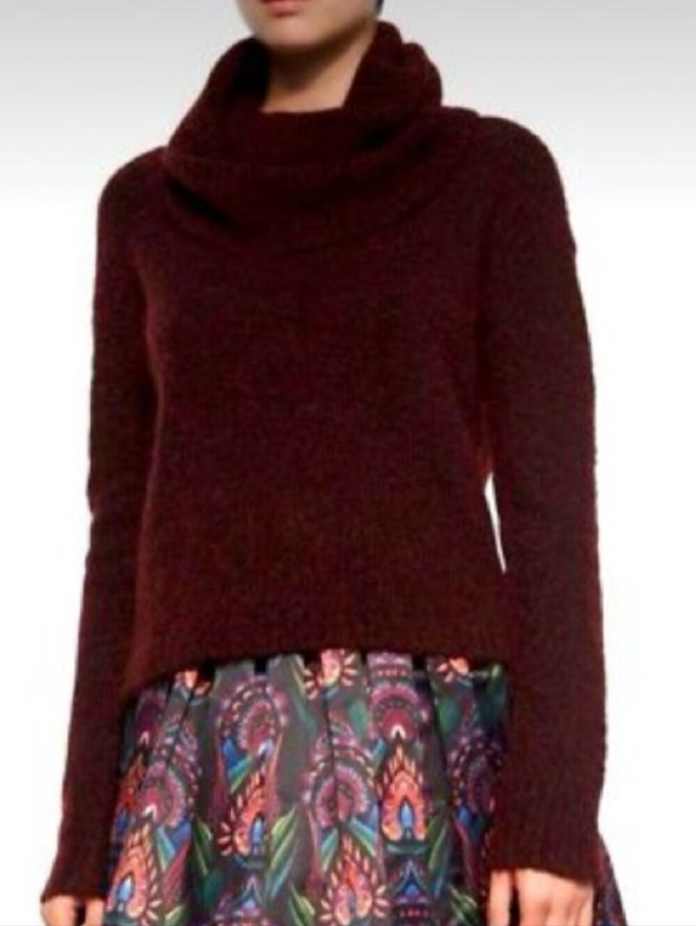 Alice + Olivia Deep Burgundy Gavin Cowl Neck Fuzzy Sweater Wool / Mohair
